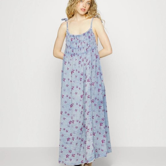 Free People Azure Maxi Dress Floral Printed Tie New M - Picture 1 of 7